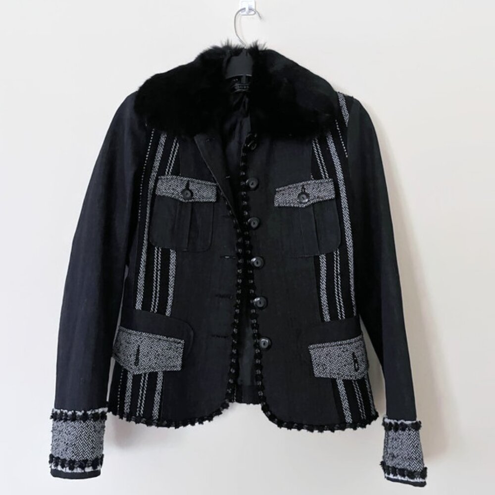 Button Down Blazer with Removable Faux Fur Collar